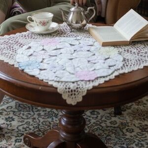 Floral Embroidered Round Doily Easter spring